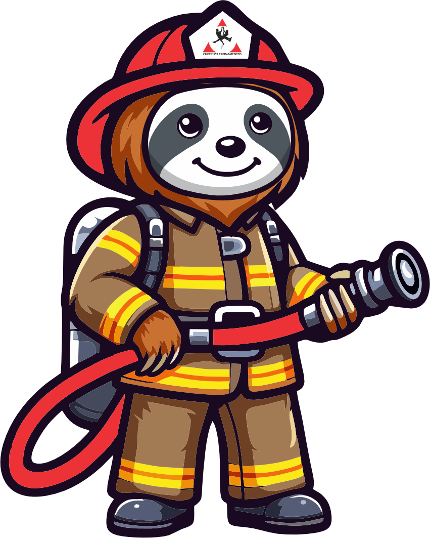 Mascote bicho-preguiça bombeiro da Checklist Treinamentos
