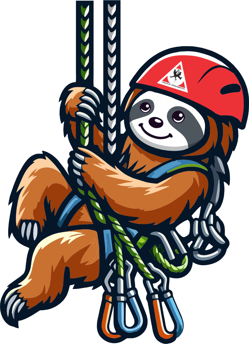 Mascote bicho-preguiça escalador da Checklist Treinamentos