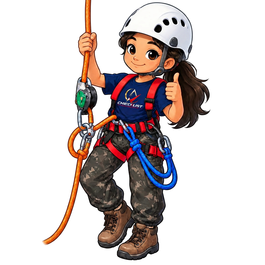 Mascote Bibi da Checklist Treinamentos em treinamento de escalada